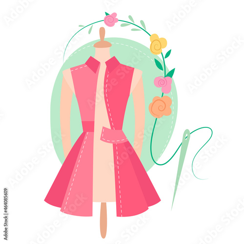 Pink dress on a mannequin with flowers