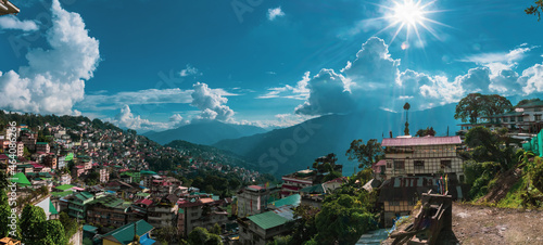 panorama of the Gangtok city by the Himalaya mountain range in Sikkim, India (ID: 464086266)