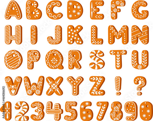 Vector cartoon set of alphabet holidays ginger cookie isolated on white background.  Gingerbread alphabet.