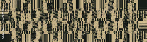 Contemporary vector art.  Modern Weathered rustic abstract texture vintage area rug, runner, scarf seamless pattern design. Digital wall,
natural painted. Geometric 
line plaid. 
