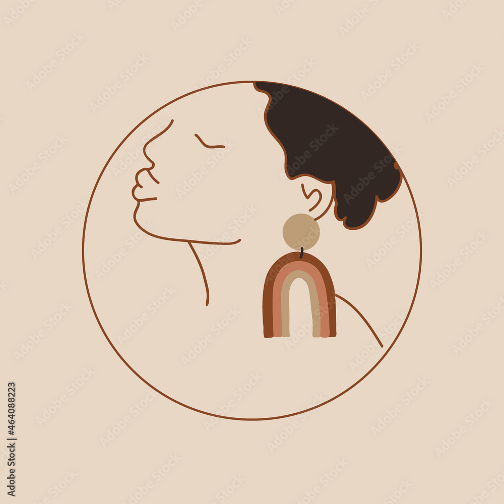 Obraz premium diverse women portrait Silhouette of an African girl. Fashionable earrings. Fashion. Decoration rainbow