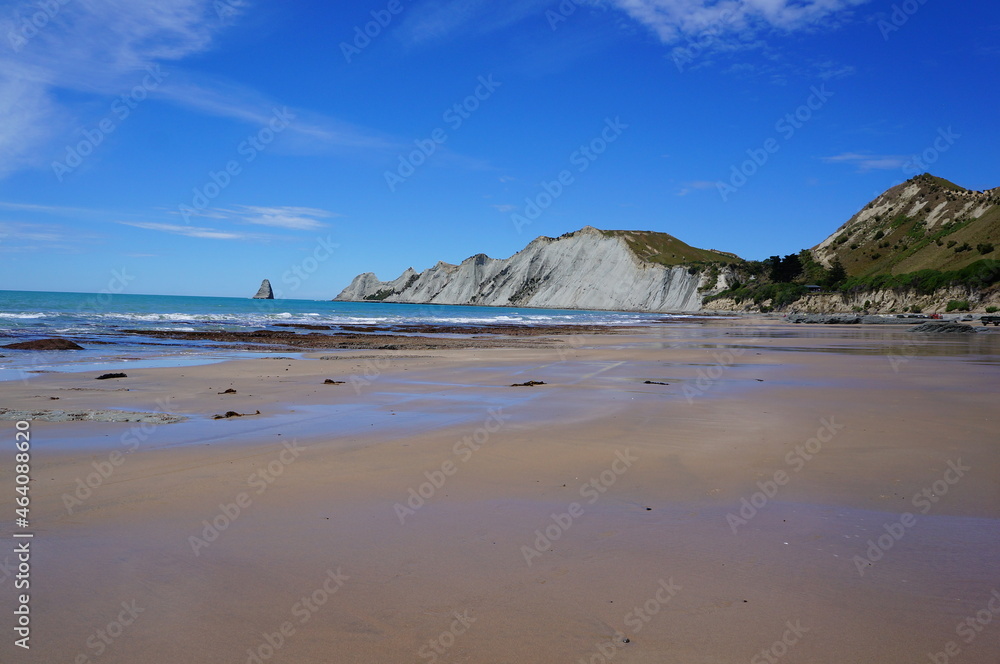 Beautiful landscape of white limestone Cliffs of Cape Kidnappers in New Zealand, North Island