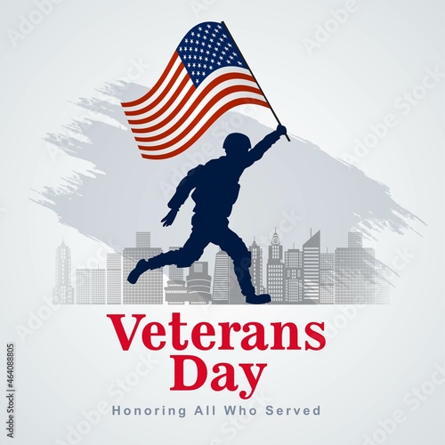 happy veterans day USA. american soldier with flag. vector illustration design