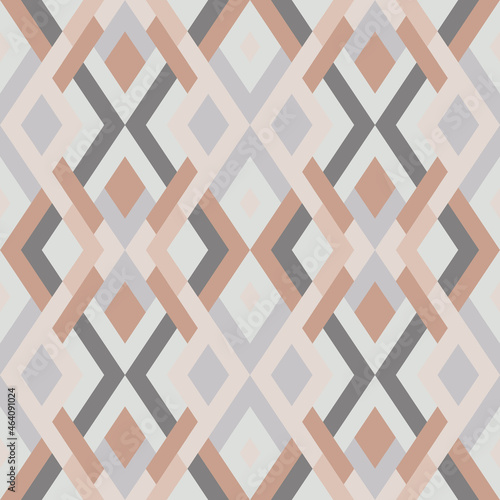 Abstract seamless pattern. Vector geometric background of triangles in beige and gray colors. Mosaic texture for textile, clown, carpeting, warp, book cover, clothes