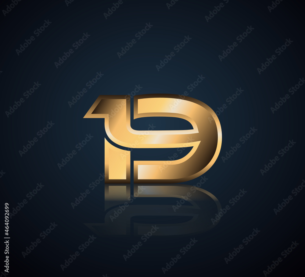 Gold Logo 3D Shine in Dark Background with Realistic Reflection Number 19 Gold Logo 3D Shine in Dark Background with Realistic Reflection Number 19