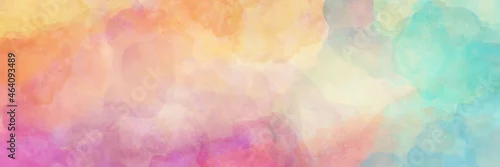 Panel kuchenny z motywem Colorful watercolor background of abstract sunset sky with puffy clouds in bright rainbow colors of pink blue yellow orange and purple