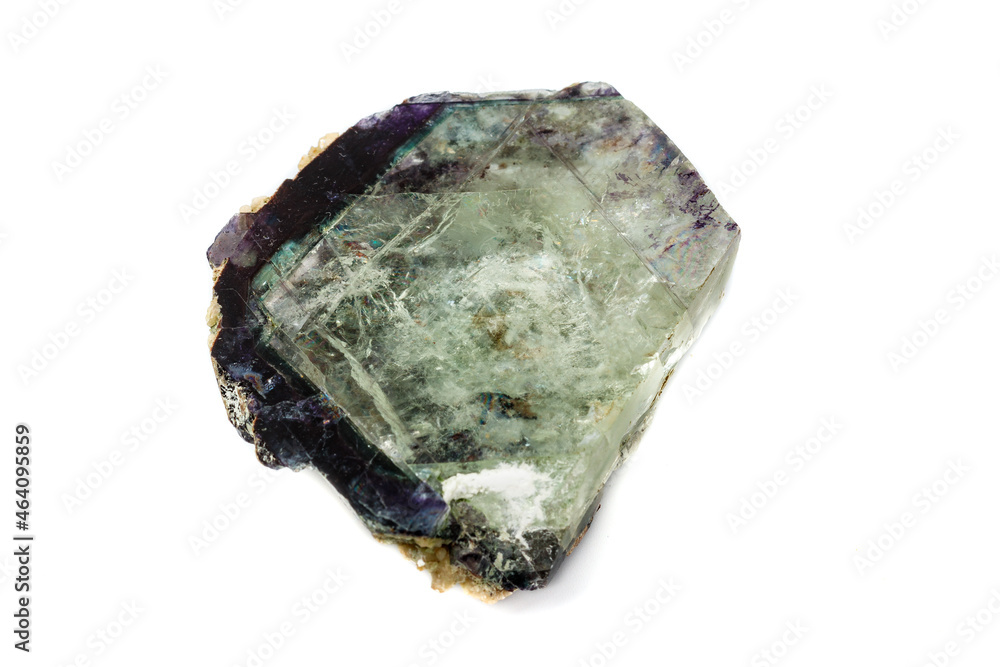 Macro of a mineral stone Fluorite on a white background Macro of a mineral stone Fluorite on a white background