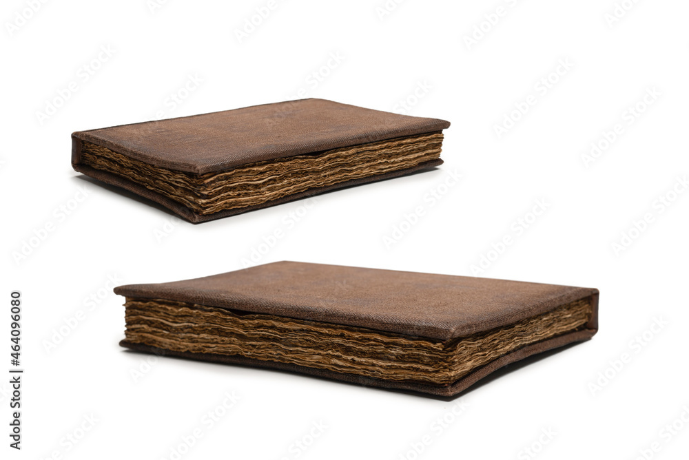 An old brown book isolated on white background.