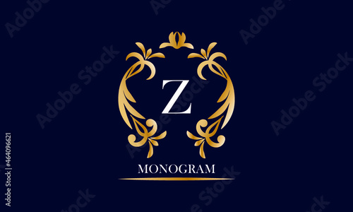 Golden elegant monogram on a black background with the inscription and the letter W in white. Vector heraldic illustration. Luxury ornament sign, restaurant, boutique, cafe, hotel