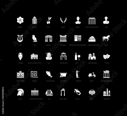 Set of simple icons of Athens