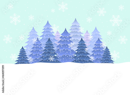 Christmas Tree with snowflakes on blue background.Merry Christmas greeting card.