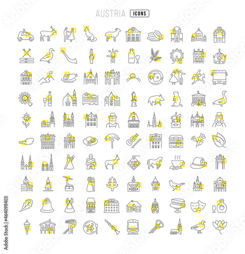 Set of linear icons of Austria