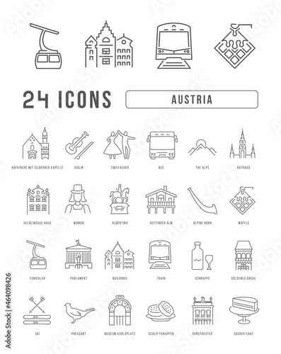Set of linear icons of Austria