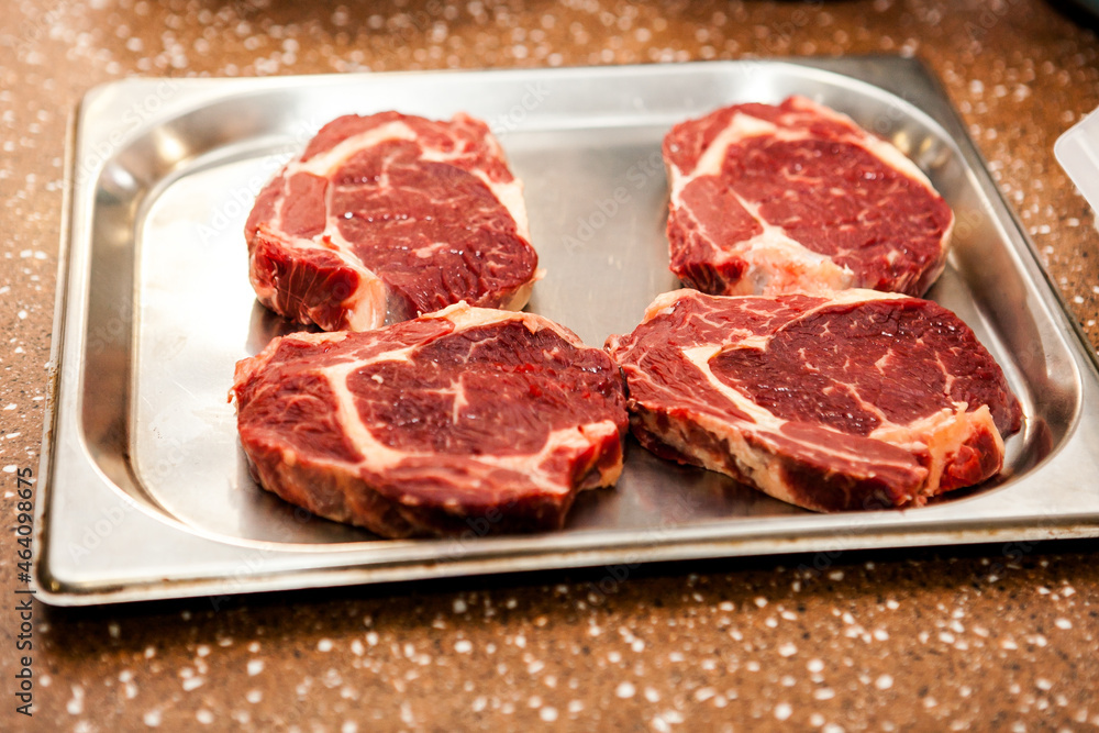 delicious fresh red meat steaks, prepared for cooking