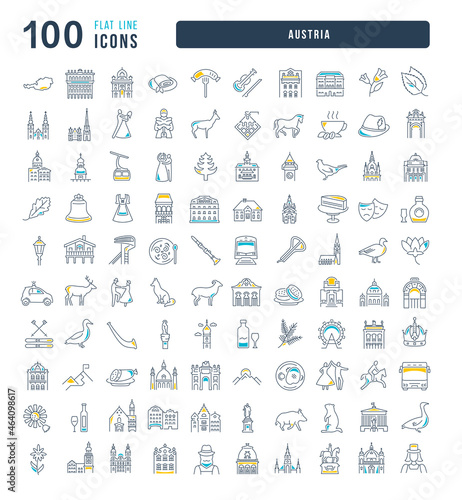 Set of linear icons of Austria