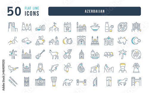 Set of linear icons of Azerbaijan