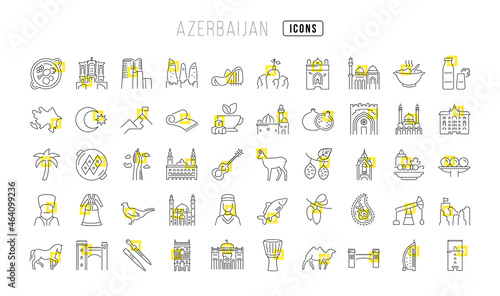 Set of linear icons of Azerbaijan