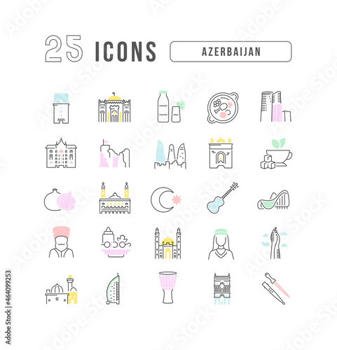 Set of linear icons of Azerbaijan