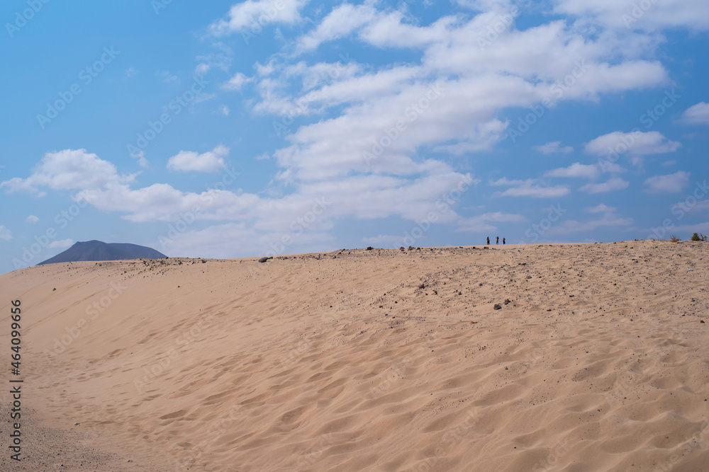The sand dunes. Wandering dunes El Jable, Las Dunas de Corralejo, Corralejo Natural Park, Fuerteventura, Canary Islands, Spain.