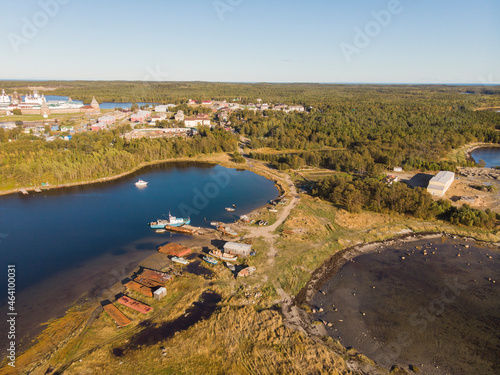 View of the School Bay. Parking for local residents' boats. Russia, Arkhangelsk region, Solovki 