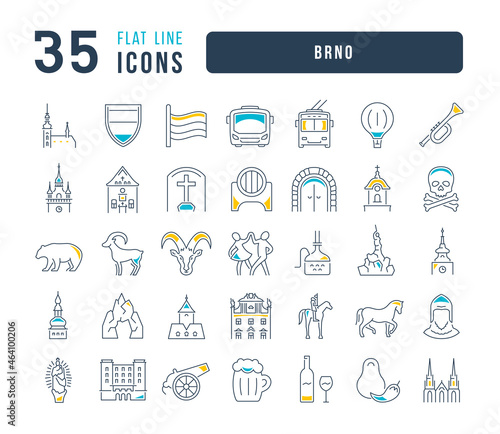 Set of linear icons of Brno