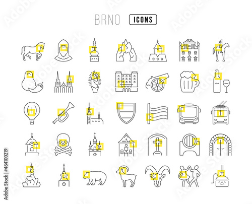 Set of linear icons of Brno