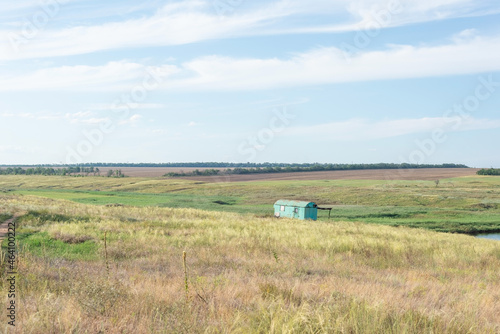 countryside landscape fields in summer with yellow dry grass august ukraine