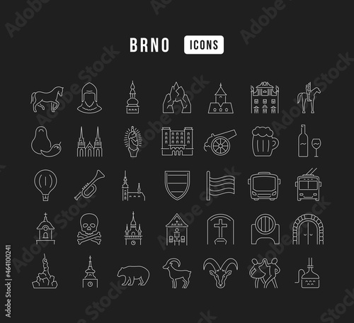 Set of linear icons of Brno