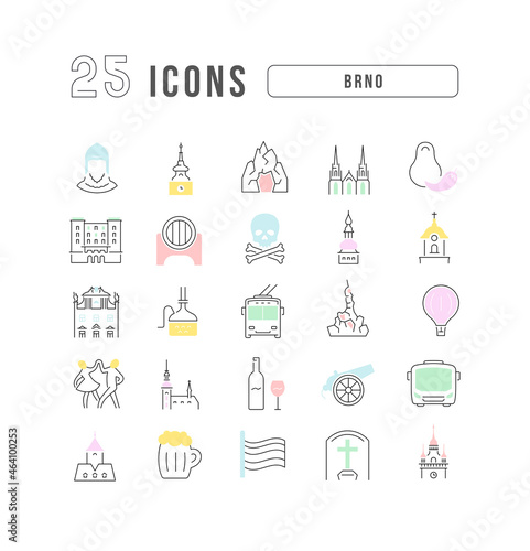 Set of linear icons of Brno
