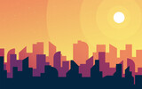 Morning, day city skyline landscape, town buildings in a different time, and urban cityscape town sky. Daytime cityscape. Architecture silhouette downtown background. Flat design for flyers, cards