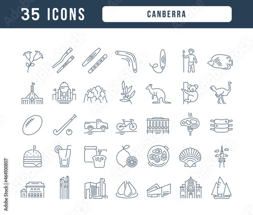 Set of linear icons of Canberra