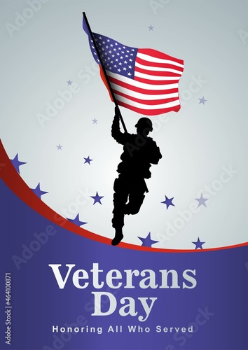 happy veterans day USA. American soldier running with flag. vector illustration design
