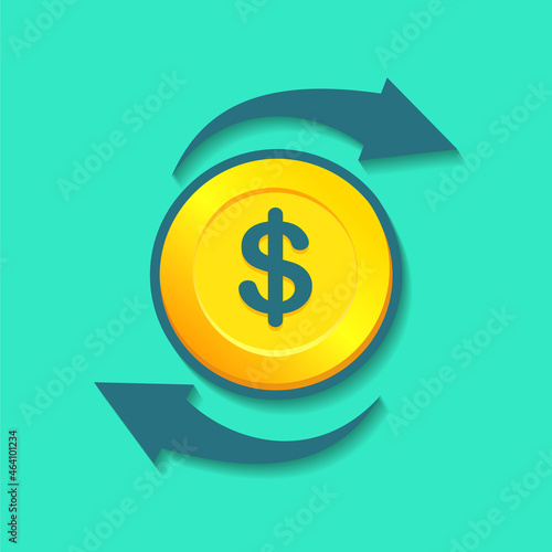Refund dollar coin. Money transfer icon. Illustration vector