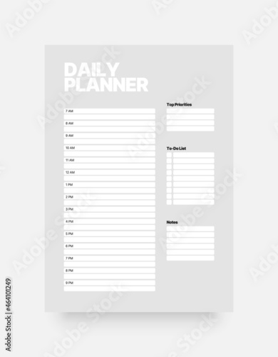 Printable daily planner template. Business organizer page for effective planning.