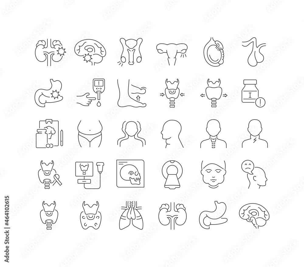 Endocrinology. Collection of perfectly thin icons for web design, app, and the most modern projects. The kit of signs for category Medicine.