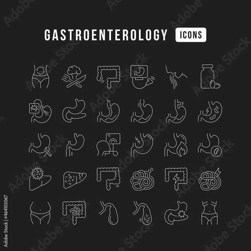 Gastroenterology. Collection of perfectly thin icons for web design, app, and the most modern projects. The kit of signs for category Medicine.