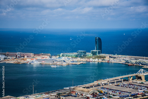 Aerial view of the port of Barcelona in Spain photo