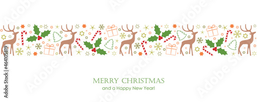 christmas card with deer berry star gift and snowflake border