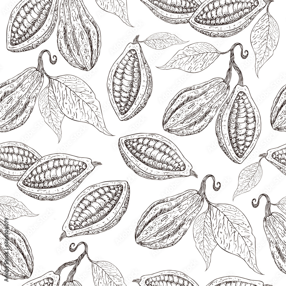 Cocoa pattern. Organic healthy food background. Cocoa beans print. Hand drawn cacao branch with fruits. Great for textie, fabric, banner. Cocoa beans, leaves, seeds, cocoa texture. Superfood cacao.
Cocoa pattern. Organic healthy food background. Cocoa beans print. Hand drawn cacao branch with fruits. Great for textie, fabric, banner. Cocoa beans, leaves, seeds, cocoa texture. Superfood cacao.