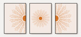 Line art boho sun, sunburst mid century modern art