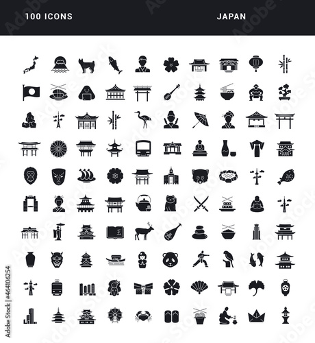 Japan. Collection of perfectly simple monochrome icons for web design, app, and the most modern projects. Universal pack of classical signs for category Countries and Cities.
