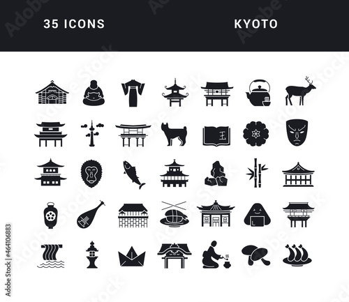 Kyoto. Collection of perfectly simple monochrome icons for web design, app, and the most modern projects. Universal pack of classical signs for category Countries and Cities.