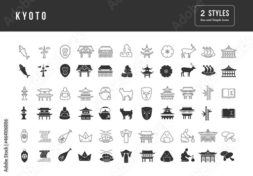 Kyoto. Collection of perfectly simple monochrome icons for web design, app, and the most modern projects. Universal pack of classical signs for category Countries and Cities.