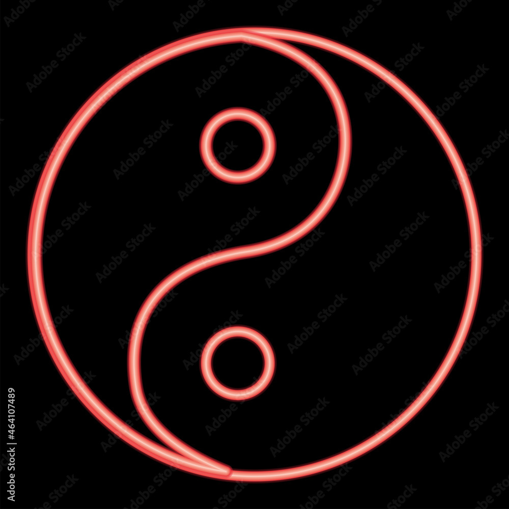 Neon yin yang symbol icon black color in circle red color vector illustration flat style image Neon yin yang symbol icon black color in circle red color vector illustration flat style image