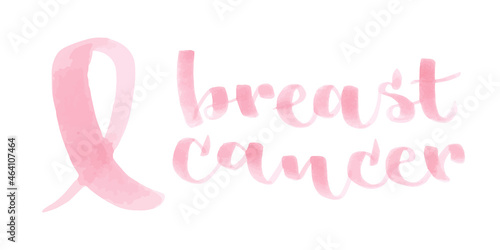 Breast cancer brush lettering. Pink marker pen hand drawn. Horizontal composition. Vector illustration, flat design