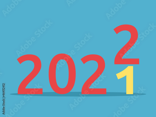 New red 2022 year changing 2021 number on blue background. Holiday, time, beginning and celebration concept. Flat design. Vector illustration. EPS 8, no transparency