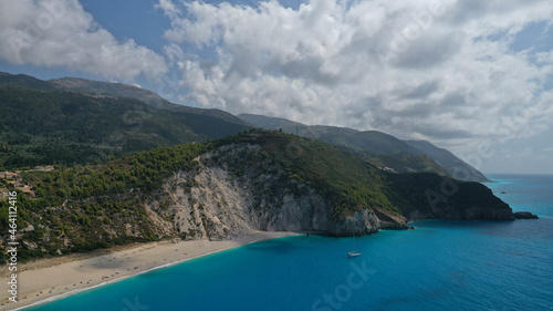 Aerial drone of paradise exotic turquoise bay in Caribbean destination island