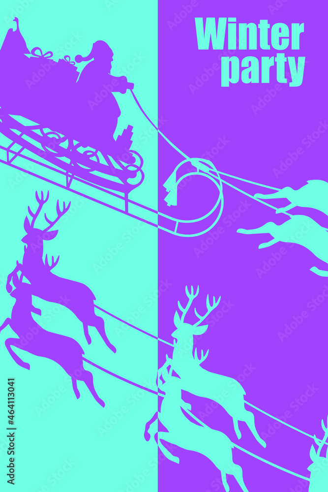 santa claus with reindeer background for posters covers flyers banners. Winter time, background pattern on the theme of winter.
Flat vector illustration.