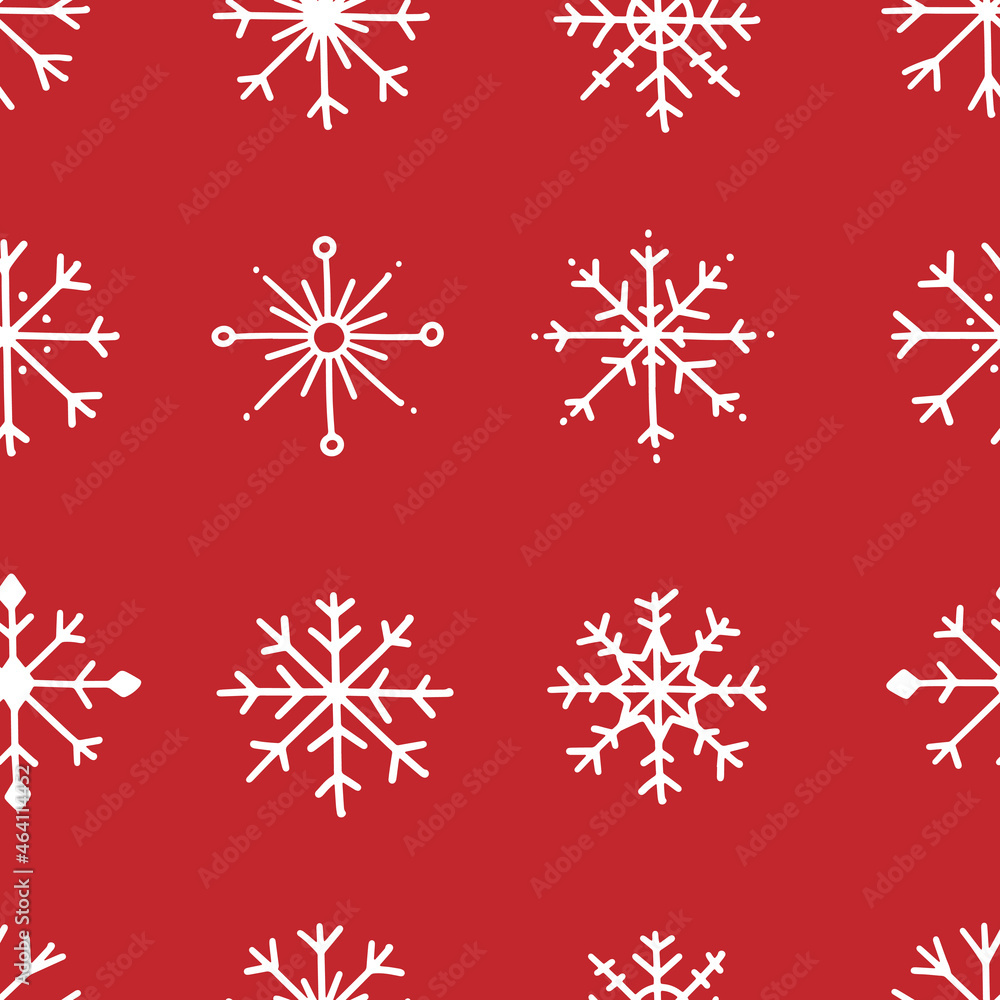 Seamless pattern with snowflakes on a red background. Vector winter illustration background. Seamless pattern with snowflakes on a red background. Vector winter illustration background.