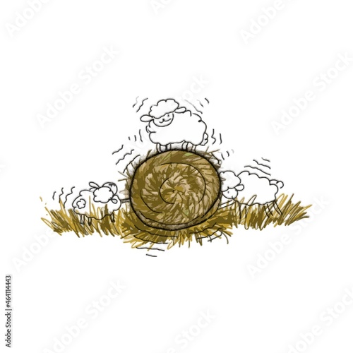 Stubborn ram on a haystack on a white background